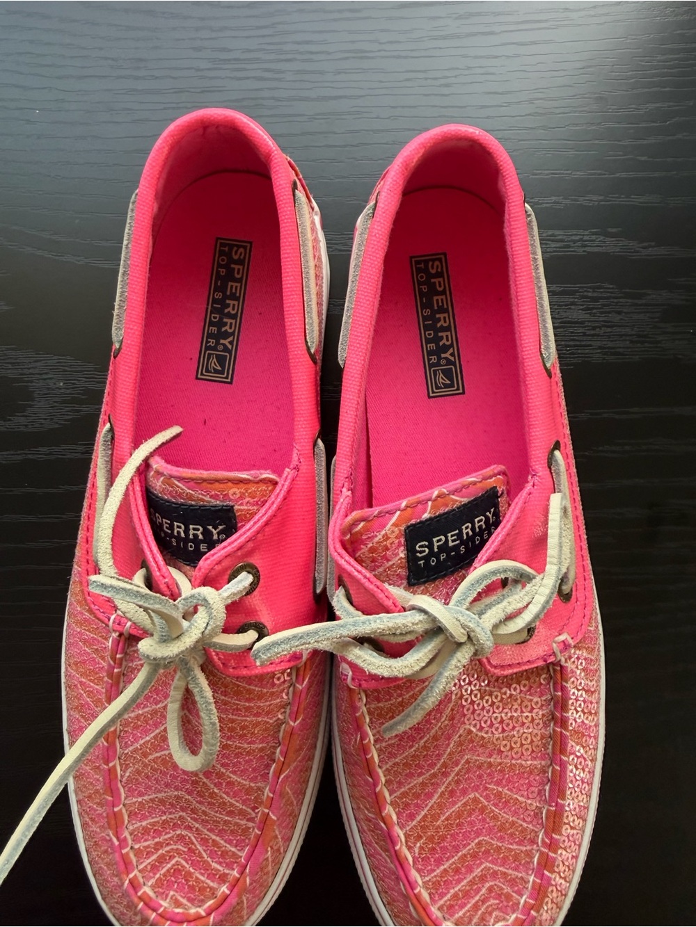 Sperry Top Sider Hot Pink and Orange Sequin Boat Shoe 7M - Picture 3 of 11